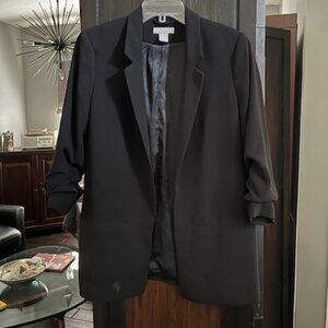 H&M Black Ruched Gathered Sleeve Blazer Size 8
